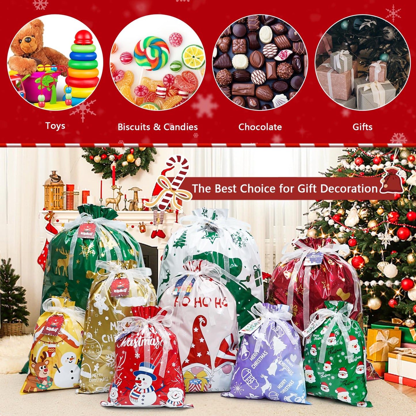 🔥Reusable Christmas Drawstrings Gift Bags 30-piece Bags & Tags Set(Buy 2 Free Shipping)