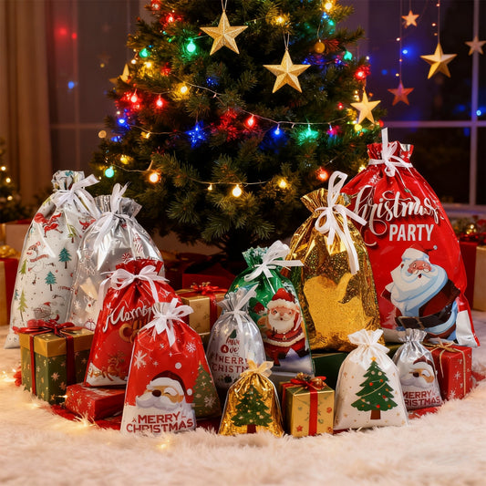 🔥Reusable Christmas Drawstrings Gift Bags 30-piece Bags & Tags Set(Buy 2 Free Shipping)