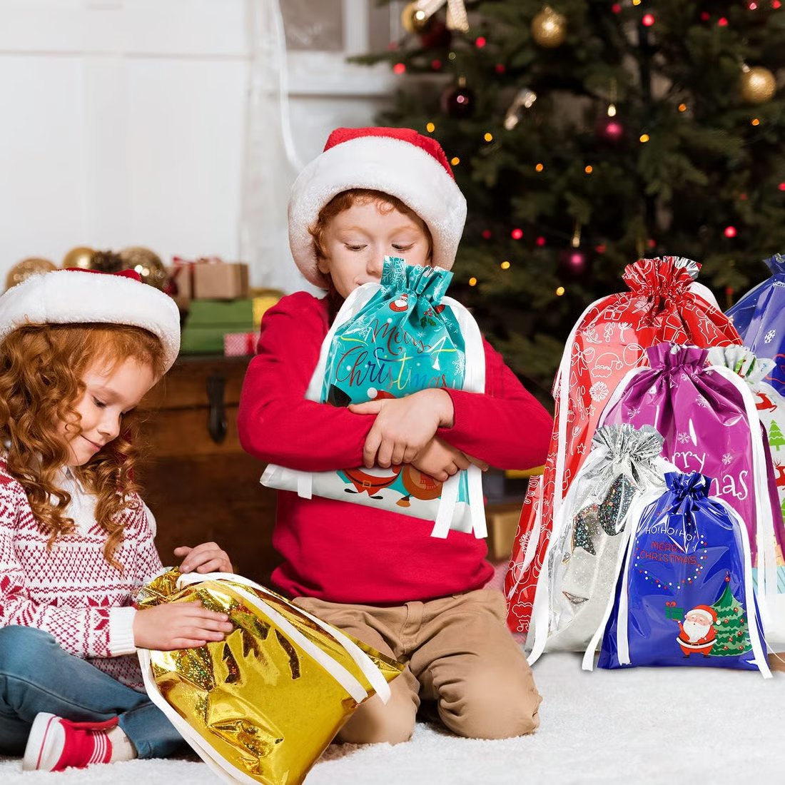 🔥Reusable Christmas Drawstrings Gift Bags 30-piece Bags & Tags Set(Buy 2 Free Shipping)