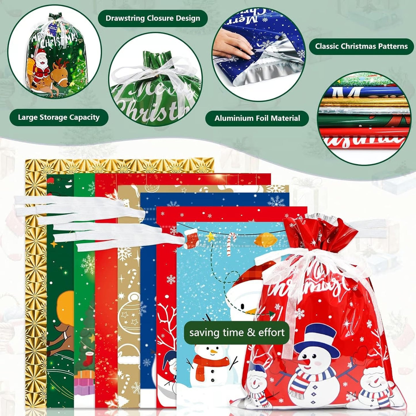 🔥Reusable Christmas Drawstrings Gift Bags 30-piece Bags & Tags Set(Buy 2 Free Shipping)